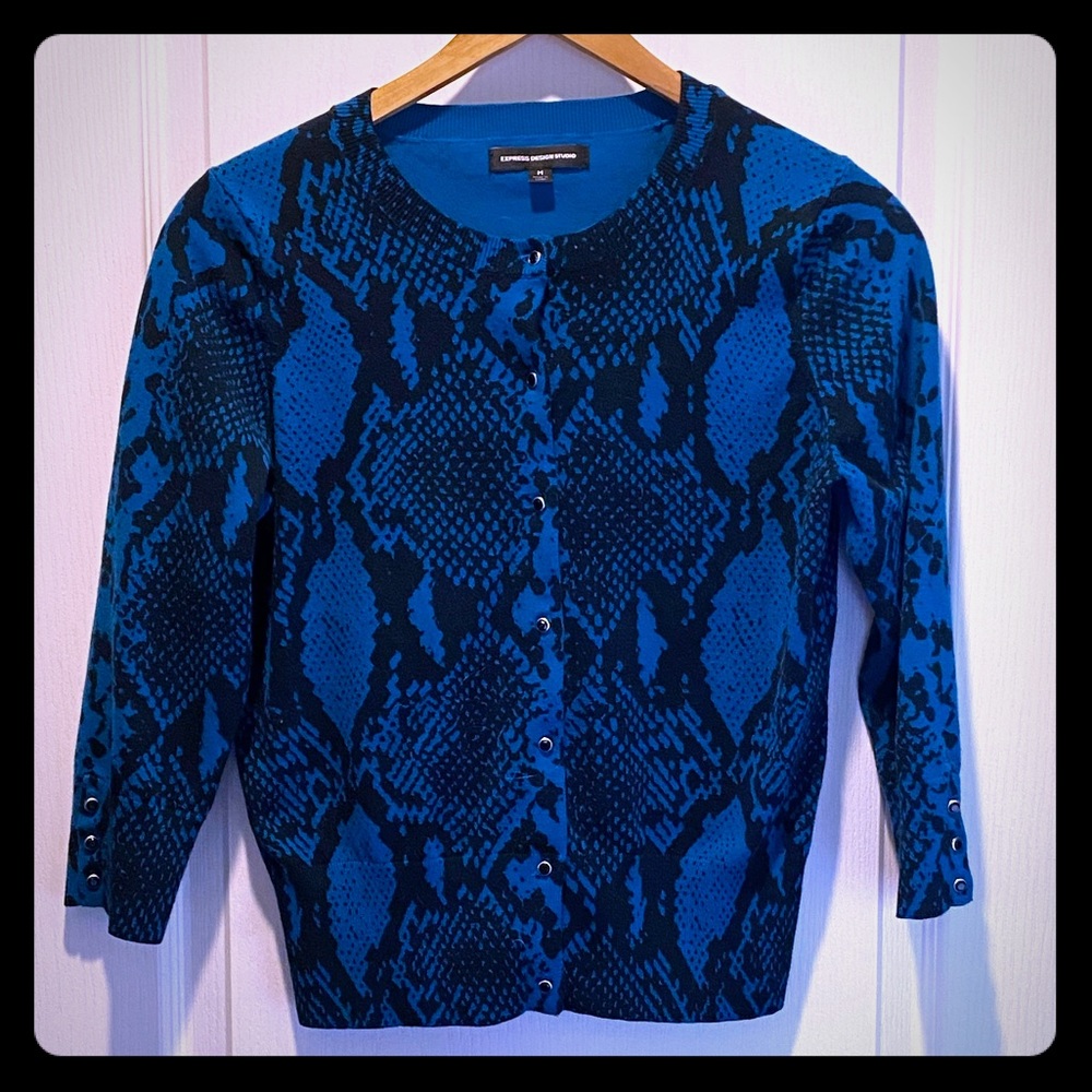 Turquoise snakeskin print cardigan